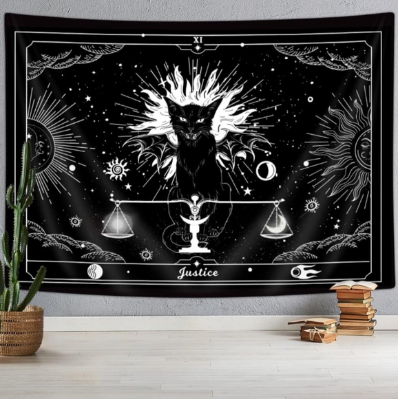 Black Cat Tarot Scales of Justice Card Wall Art Cards Tapestry Kitties Cats New - Picture 4 of 5